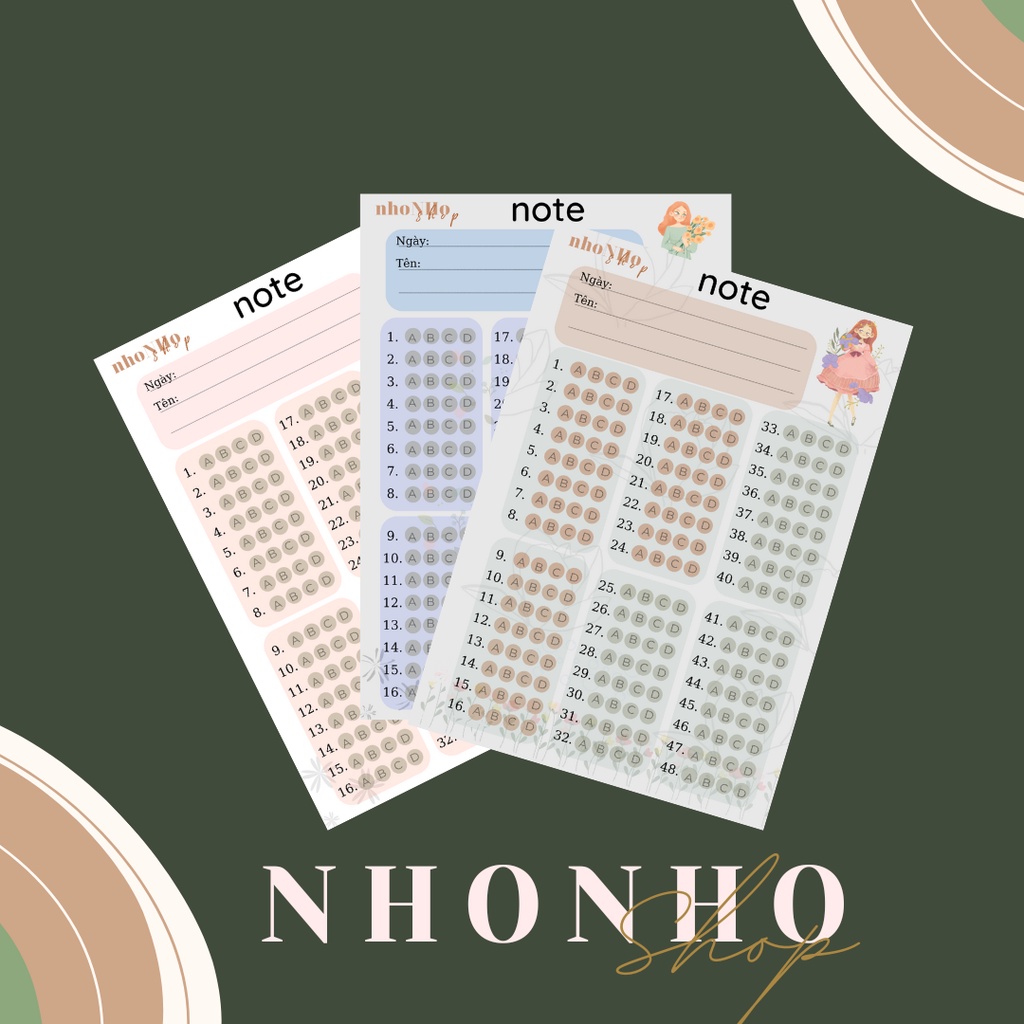 Set 3 tấm iấy note trắc nghiệm dễ thương - Các bạn ham học _nhoNHo.shop