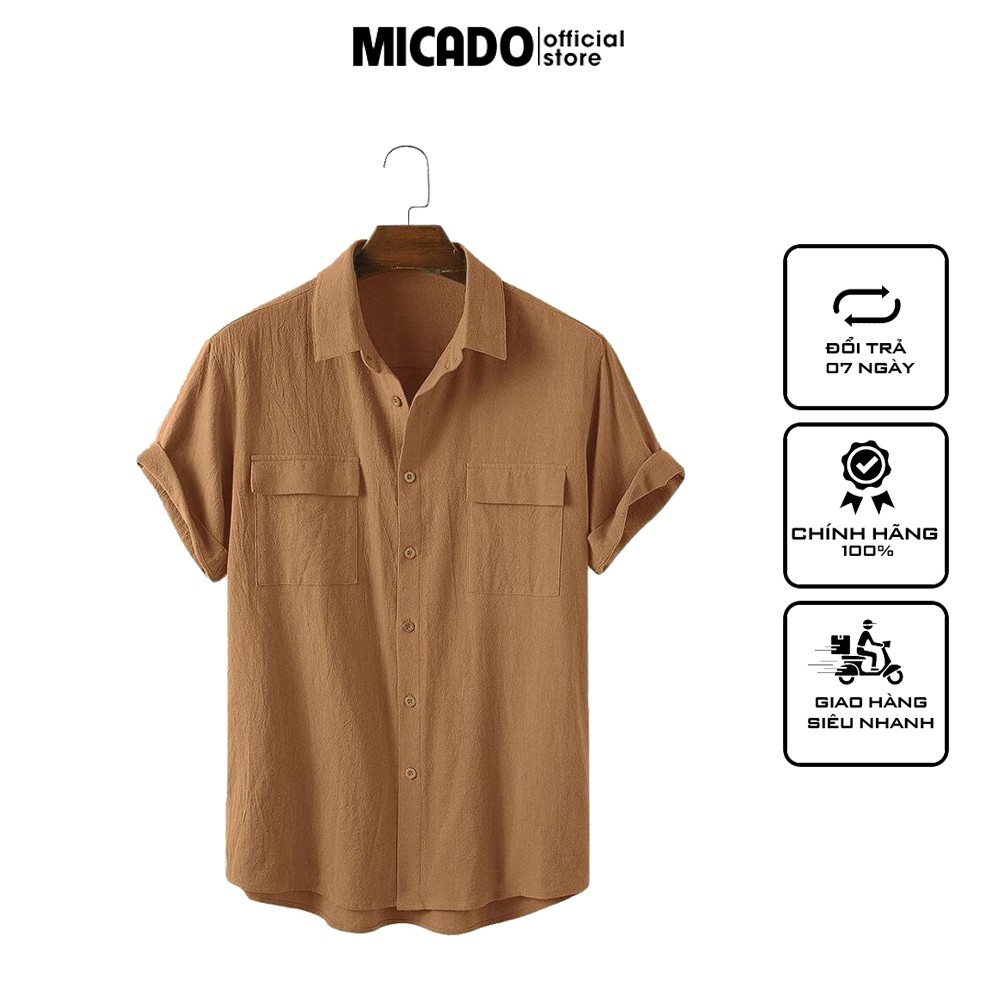 Áo sơ mi cộc tay nam cổ bẻ có túi hộp chất đũi cao cấp mặc thoáng mát nhẹ nhàng Micado