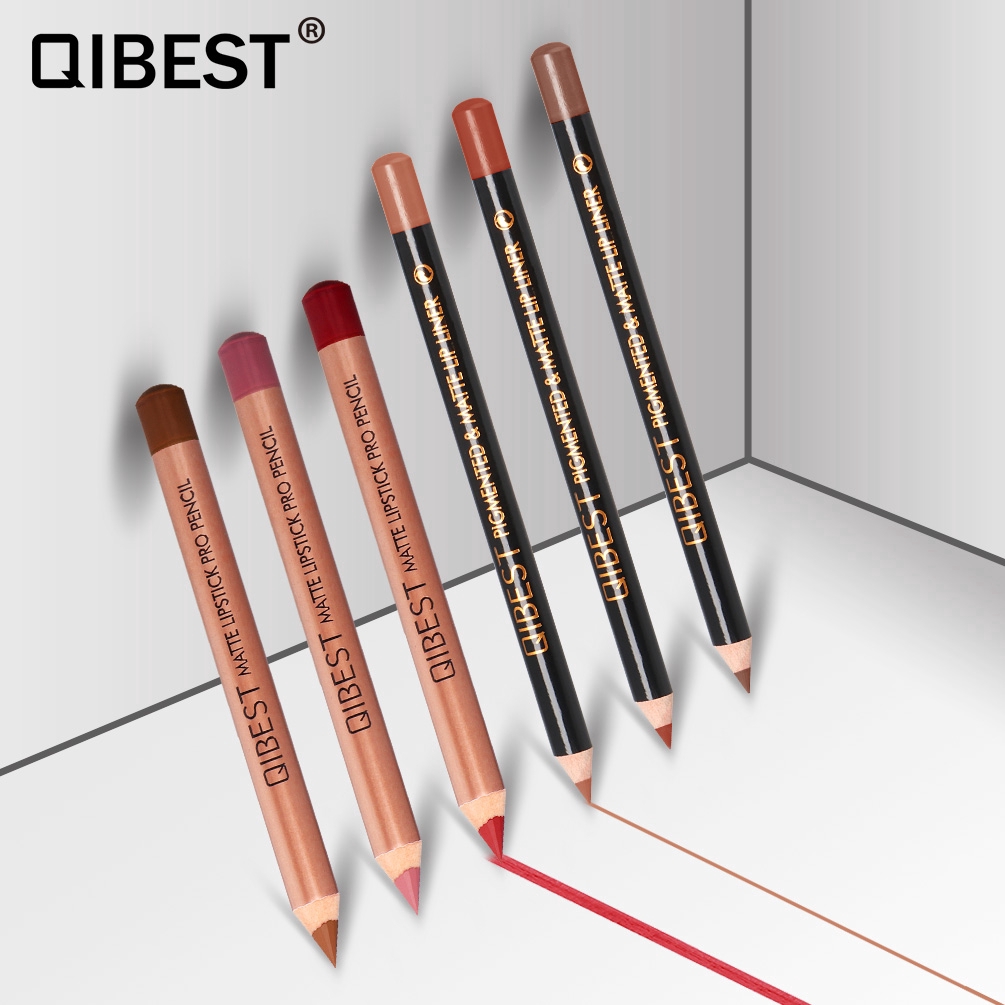 Bộ chì kẻ viền môi + bút son môi QIBEST 15 màu lựa chọn chống thấm nước tiện dụng | BigBuy360 - bigbuy360.vn