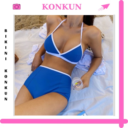 Bikini đồ bơi đi biển 2 mảnh viền trắng Secxy KONKUN MS101