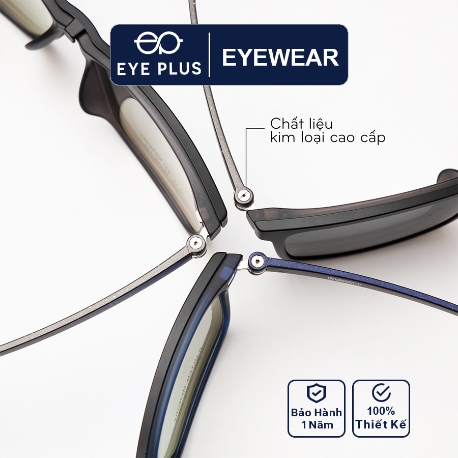 Gọng kính râm cận nam nữ EYE PLUS mắt vuông to hiện đại chống tia UV 400 2in1-530