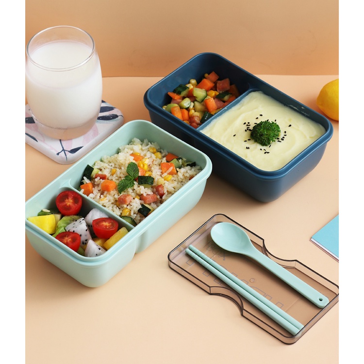 [Hàng Sẵn] Hộp Cơm Văn Phòng 1000ml Tặng Kèm Cốc Đựng Canh Và Muỗng Đũa Tiện Lợi chính hãng