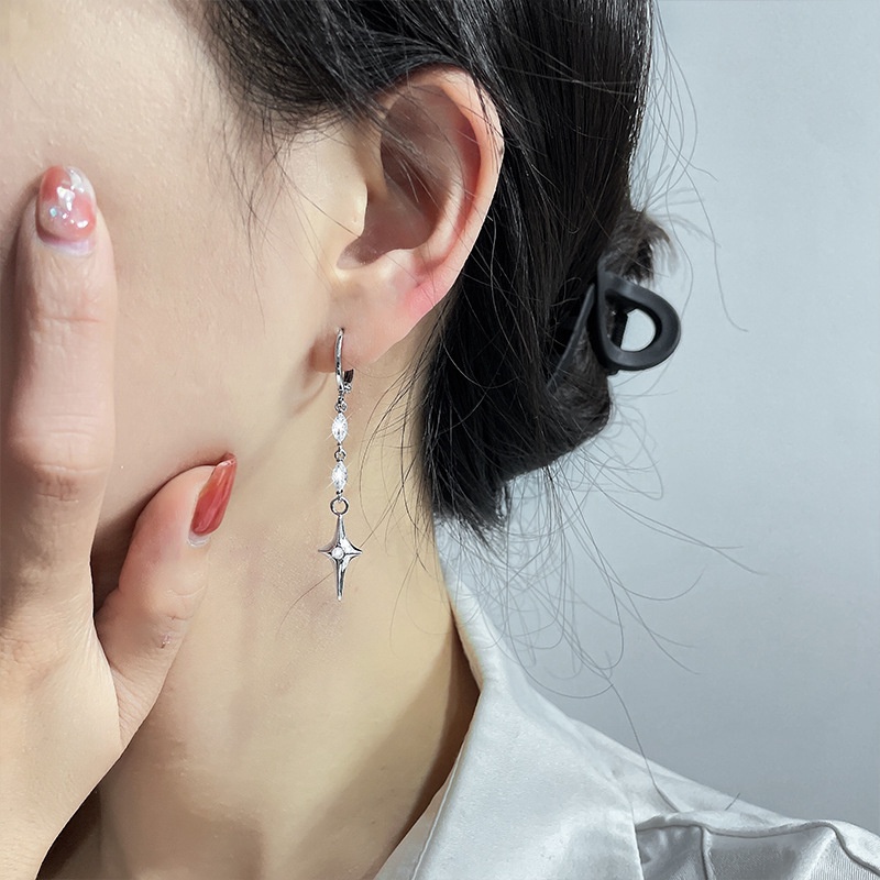 Bông Tai Dáng Dài Hình Chữ Thập/ Ngôi Sao Bốn Cánh Đính Đá Zircon Thời Trang Cho Nữ F524