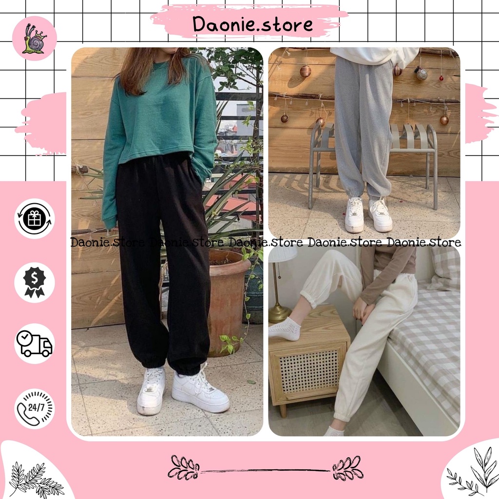 Quần boom nữ gân tăm trơn nhiều màu ♥ Jogger bo chun ống rộng mặc nhà cá tính ♥