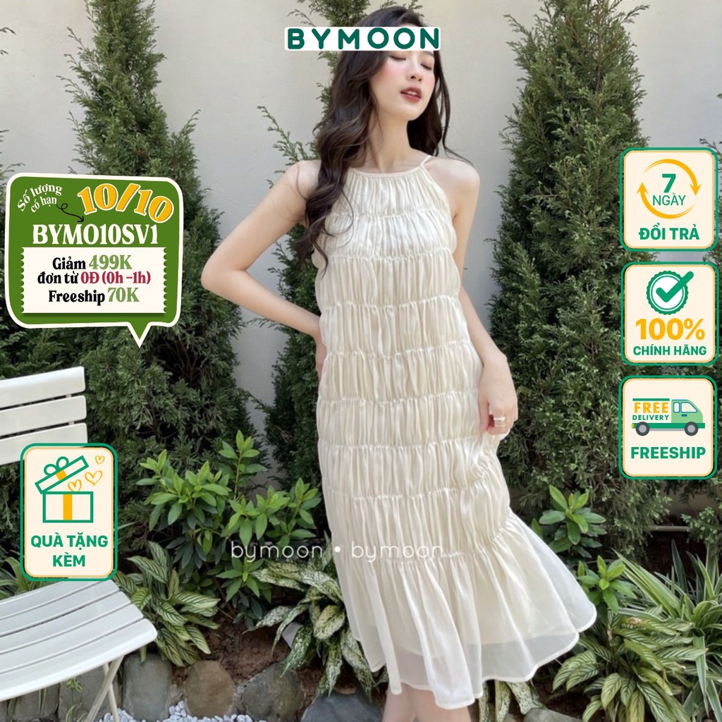 Váy maxi 2 dây dáng nhún 2 lớp chất voan tơ cao cấp mặc đi chơi đi biển siêu xinh thời trang thiết kế BYMOON V014