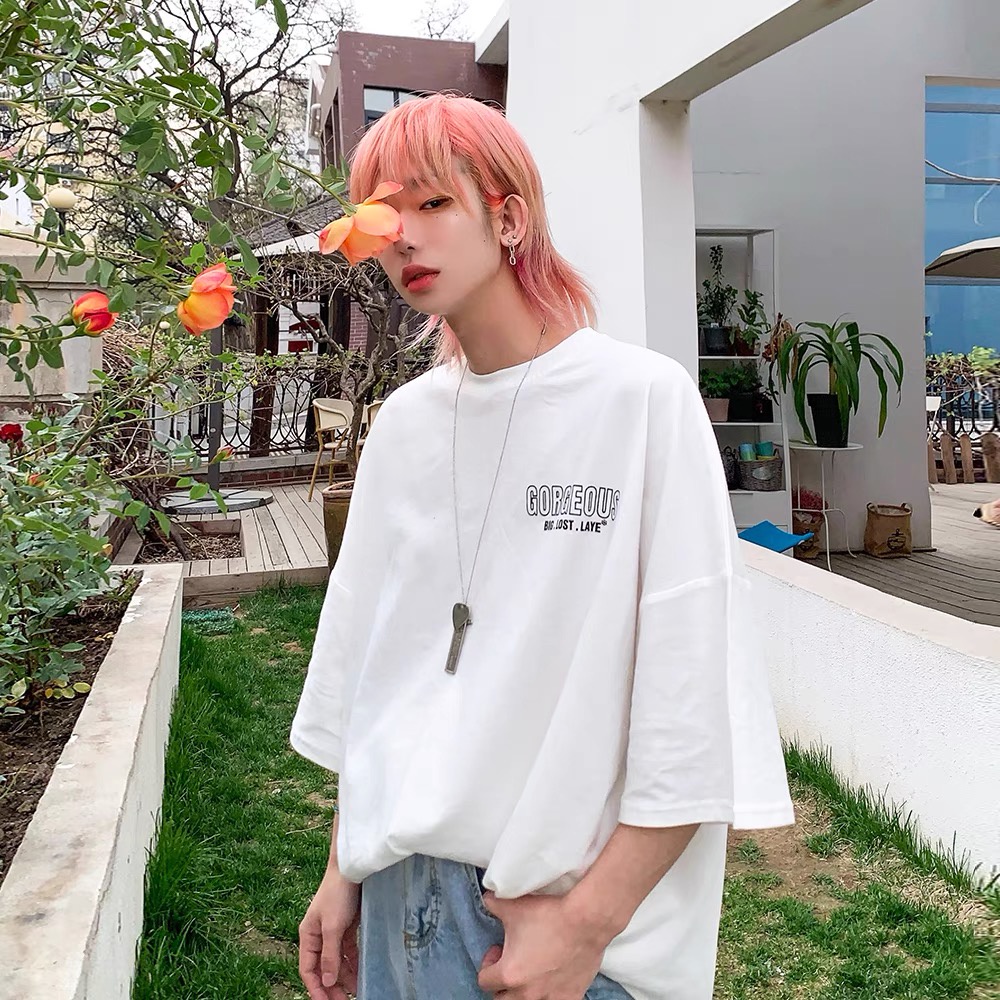 Áo Thun Ngắn Tay Cổ Tròn Họa Tiết Hoa Phong Cách harajuku retro Cho Cặp Đôi FARUILINE MEN331