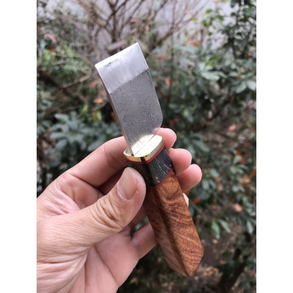 Dao chặt da thủ công handmade thép Damascus