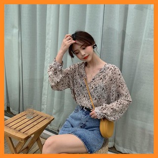 Sơ mi voan nữ cổ V dáng rộng  [TTBK]