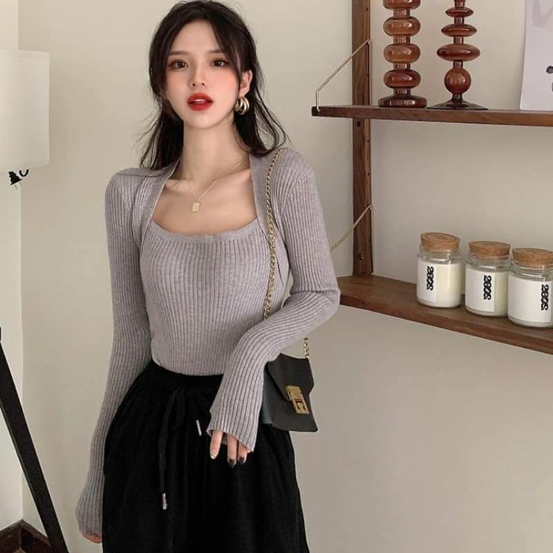 Áo len tăm Gamyy cổ vuông, áo dệt kim tay dài nữ mềm mịn | BigBuy360 - bigbuy360.vn
