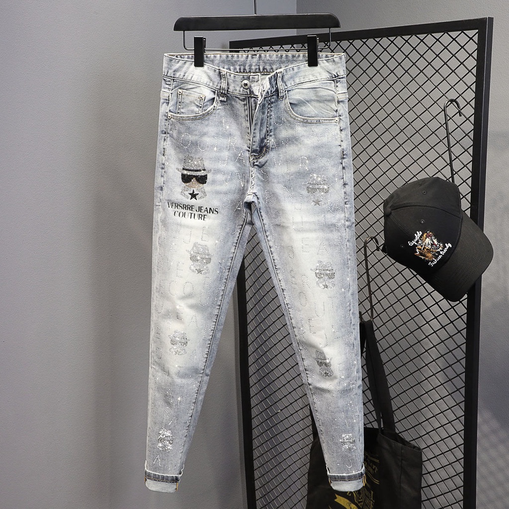 Quần Jean Nam Mỏng Co Giãn Ôm Dáng Đính Kim Cương Thời Trang 28-34 2 Kiểu