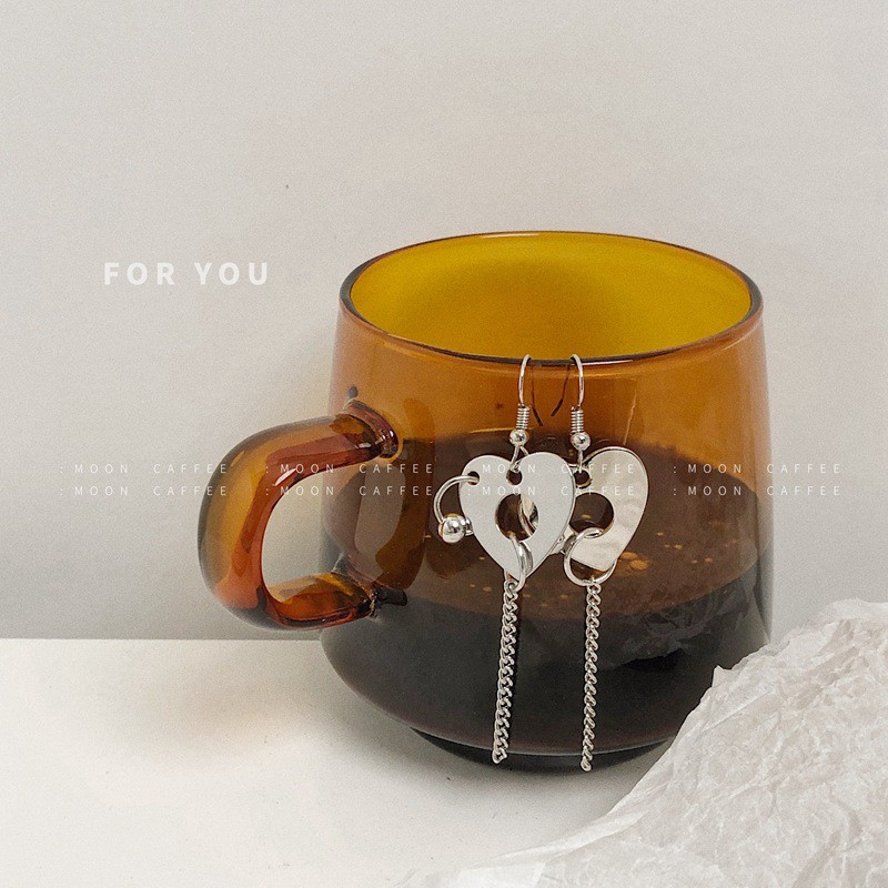 Đôi khuyên tai dáng dài/ Dây chuyền mặt hình trái tim phong cách retro đơn giản thời trang