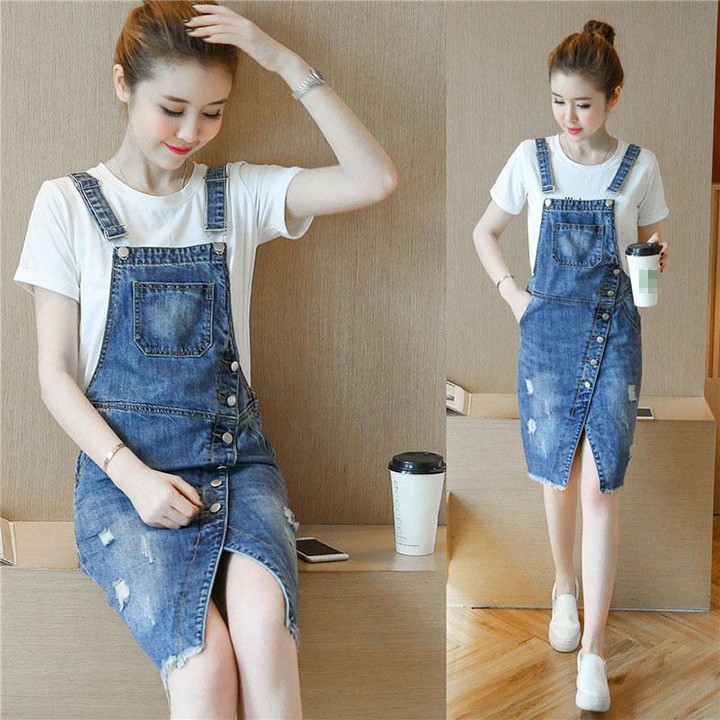 Yếm Jean Nữ Tà Xéo Thời Trang