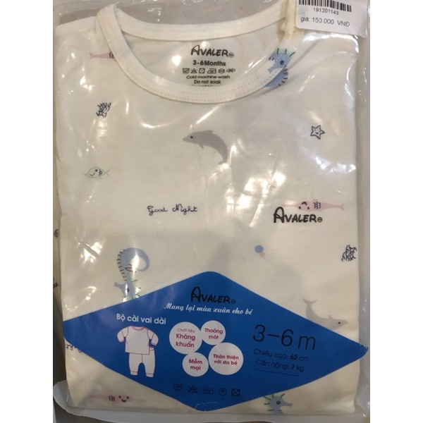 Bộ dài tay cài vai Avaler cho bé từ 3-9m