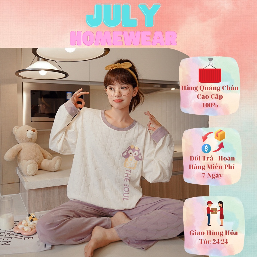 Bộ đồ ngủ nữ dài tay cotton thu đông phong cách Hàn Quốc ,đồ mặc ở nhà dễ thương dáng quần ống suông JULYHOMEWEAR