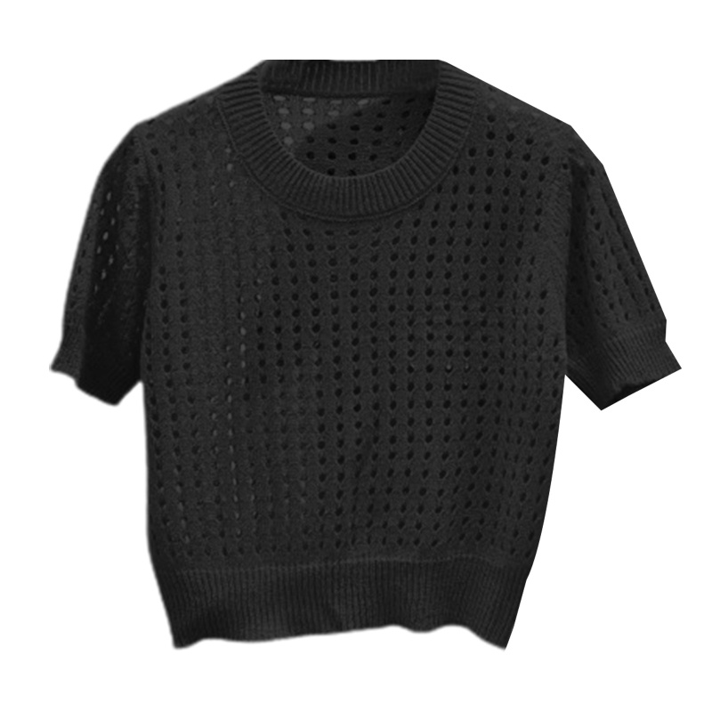 Áo Croptop Đan Len Tay Ngắn Cổ Tròn Màu Sắc Đơn Giản Thời Trang Mùa Hè Cho Nữ