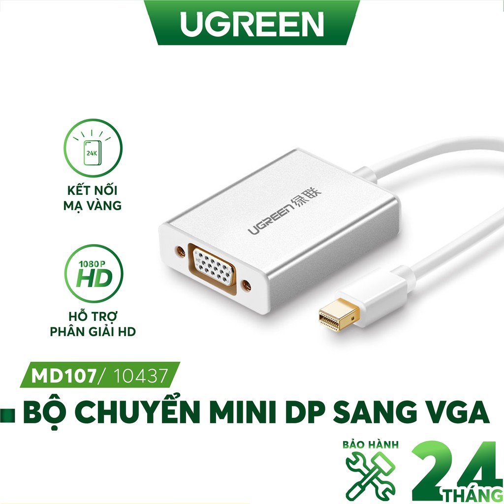 Bộ chuyển đổi Mini DisplayPort sang VGA có âm thanh UGREEN MD107-10437 (màu trắng)