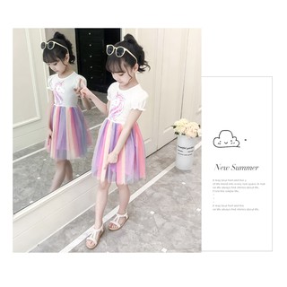 Rainbow unicorn pattern dress for girls