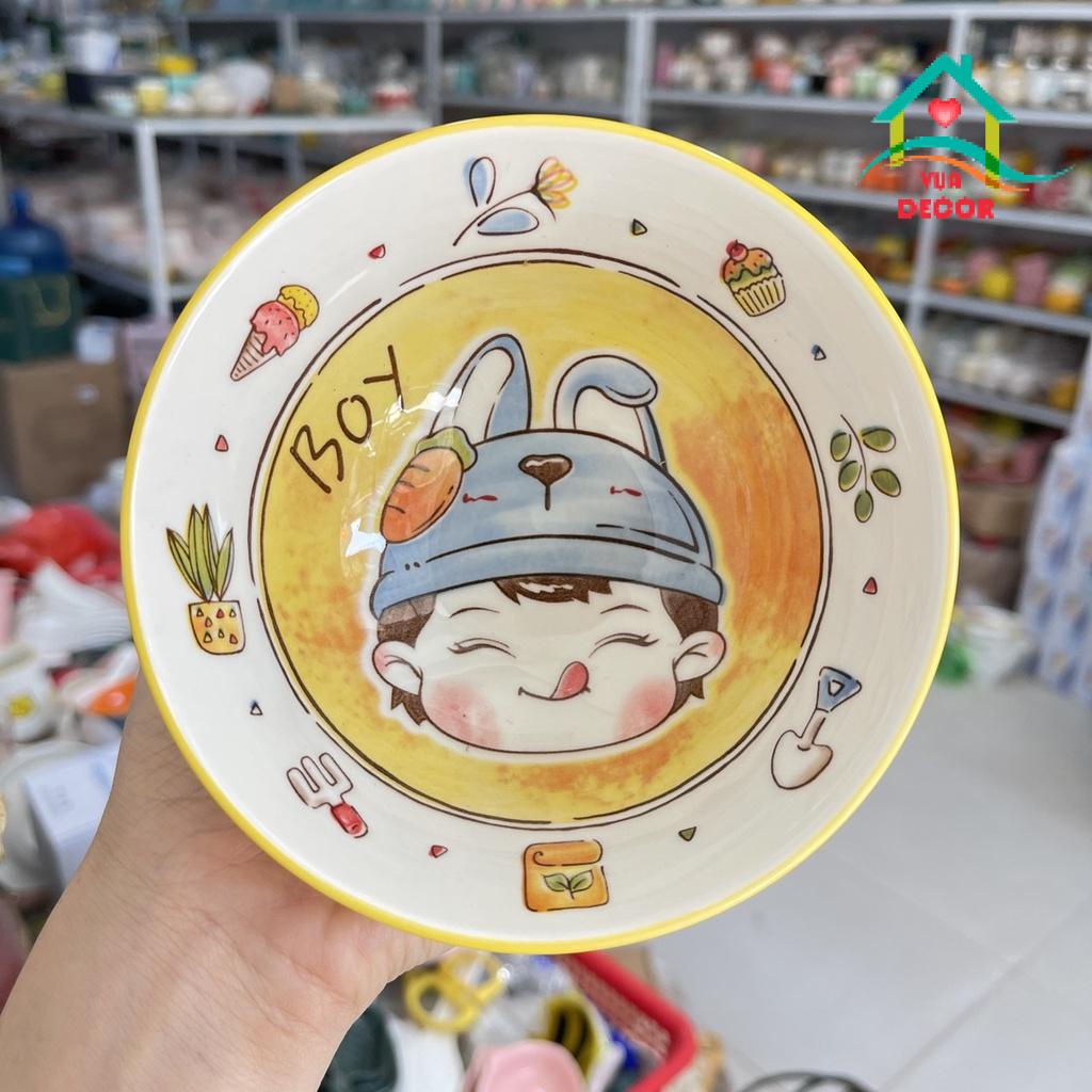Bộ Bát Đĩa Decor Bé Trai Màu Vàng Chén Dĩa Dễ Thương Tô Sứ 15 món Cute V-01