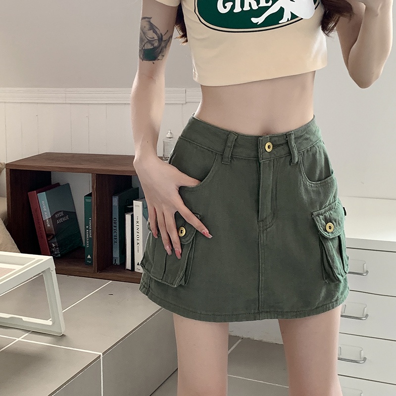 Chân Váy Jean Ngắn Lưng Cao Phong Cách retro Cho Nữ