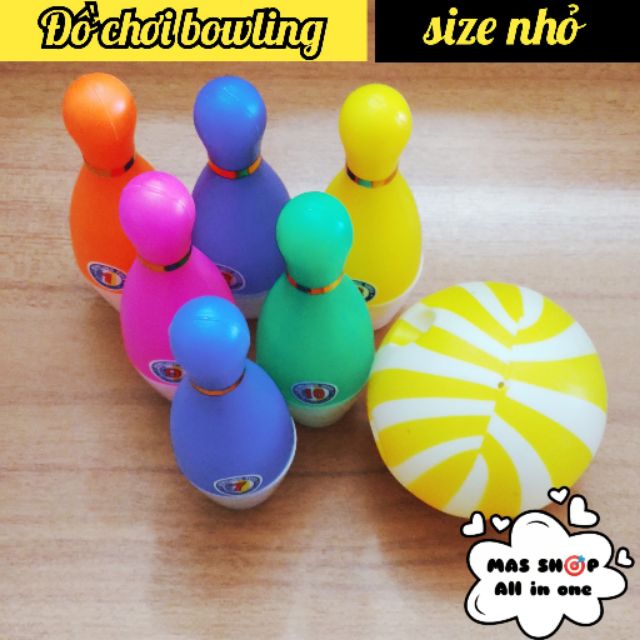 Đồ chơi bowling 6 chai + 1 bóng, chai cao 16cm,  đường kính bóng 10cm