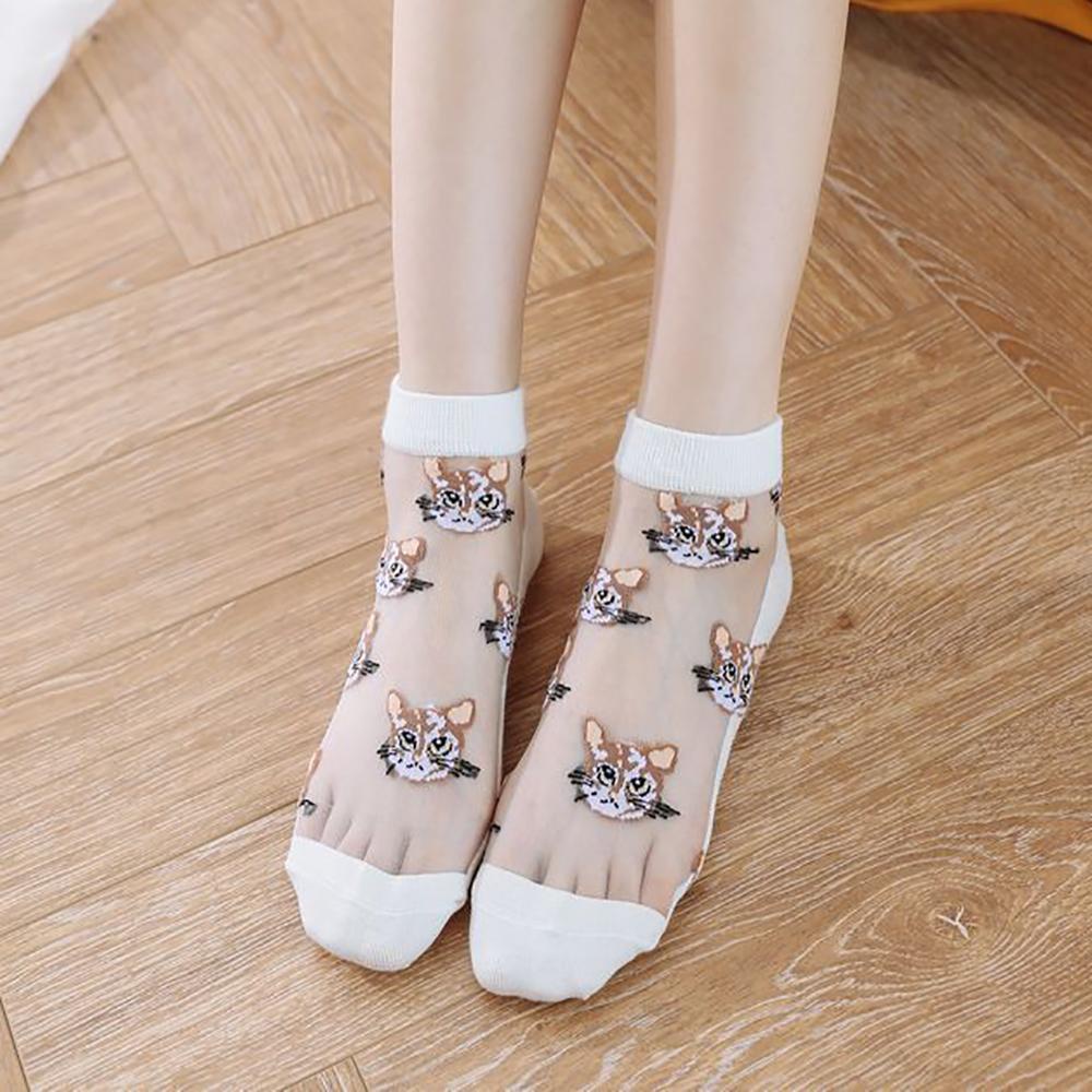 Vớ Cotton Mỏng Họa Tiết Mèo Dễ Thương Cho Nữ|Vớ Chân Họa Tiết Hoa Thời Trang