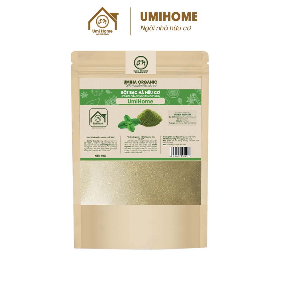 Bột đắp mặt nạ Bạc Hà nguyên chất UMIHOME 40g làm sạch mụn trứng cá và bã nhờn hiệu quả