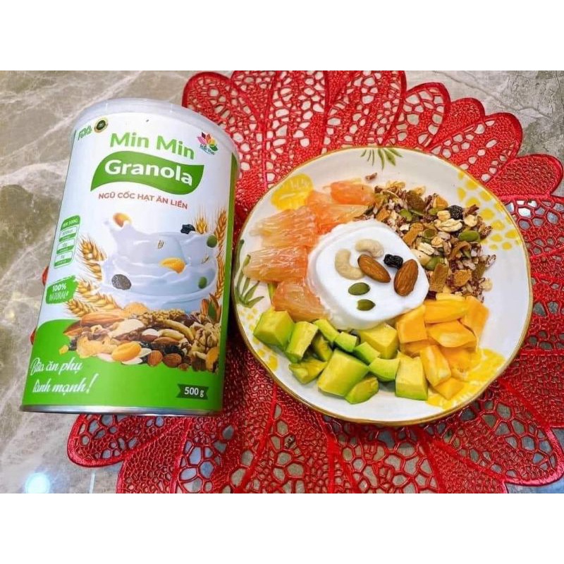 Ngũ cốc hạt Granola Min Min hộp 500g_ Ngũ cốc hạt ăn vặt dinh dưỡng