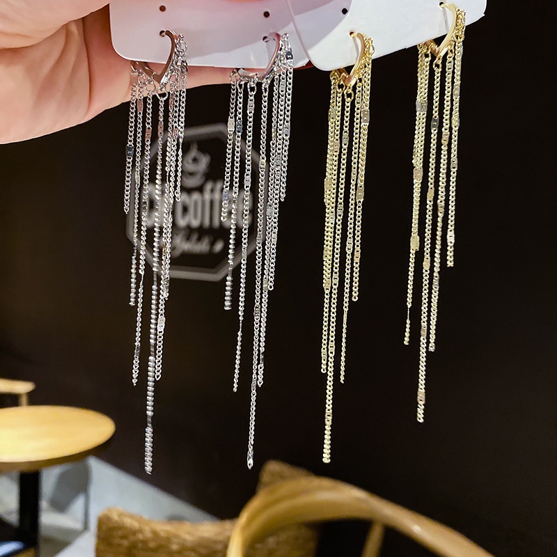 Khuyên Tai Kim Loại Dài Tua Rua Thời Trang Cho Nữ