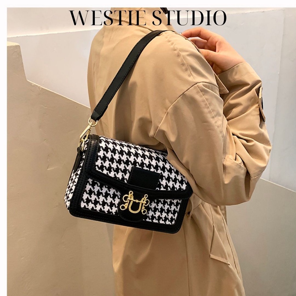 Túi Xách Nữ Họa Tiết Caro Houndstooth (Gồm 2 Dây) WESTIE - A73.TXN