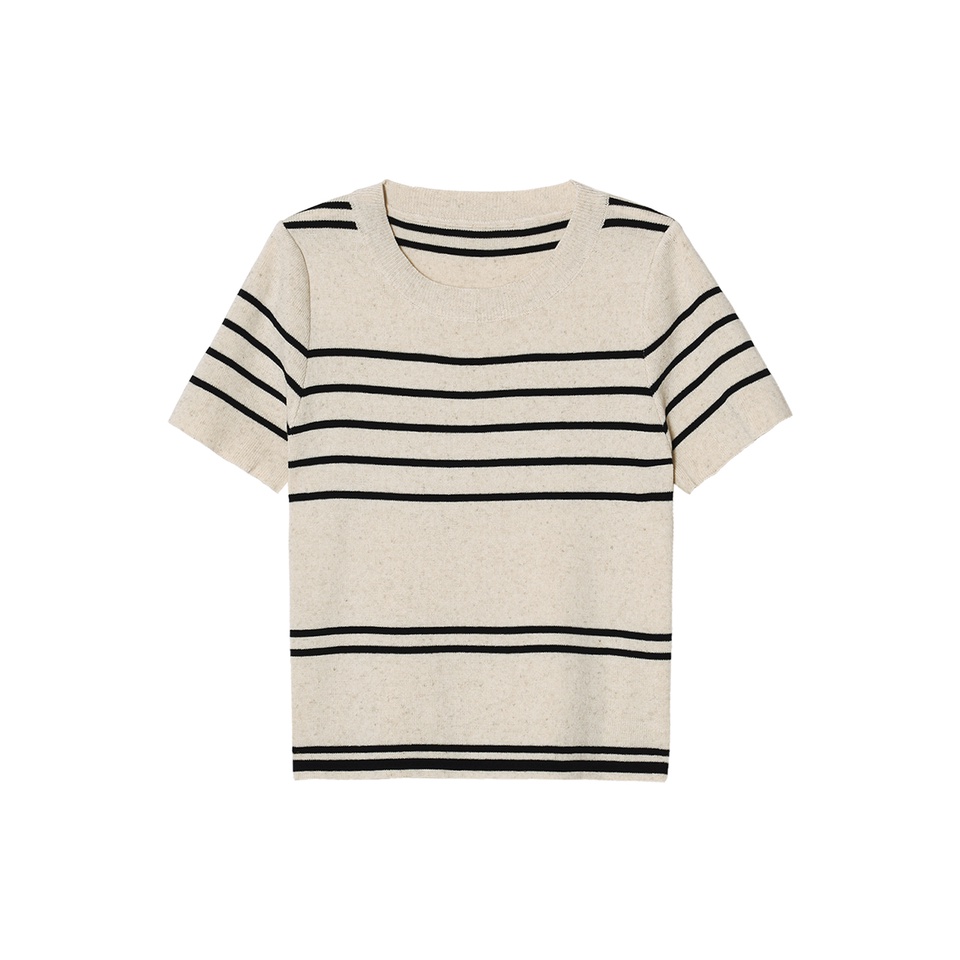 QADCOL Áo Croptop Tay Ngắn Hoạ Tiết Kẻ Sọc Thiết Kế Đơn Giản Hợp Thời Trang