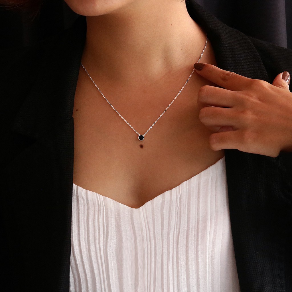 Dây chuyền nữ trang sức Bạc 925 SENYDA mặt hình tròn màu 6mm xỏ DC641