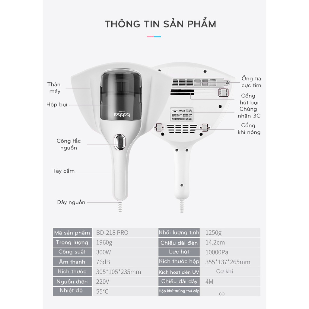Máy hút bụi BOBBOT UV, chuyên dụng cho nệm giường tiết kiệm năng lượng, bảo hành 12 tháng. | BigBuy360 - bigbuy360.vn