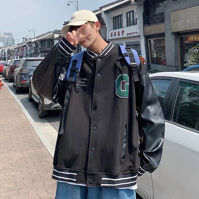 ÁO BOMBER PHỐI TAY DA UNISEX HÌNH THÊU TOÀN BỘ - Ảnh thật | BigBuy360 - bigbuy360.vn