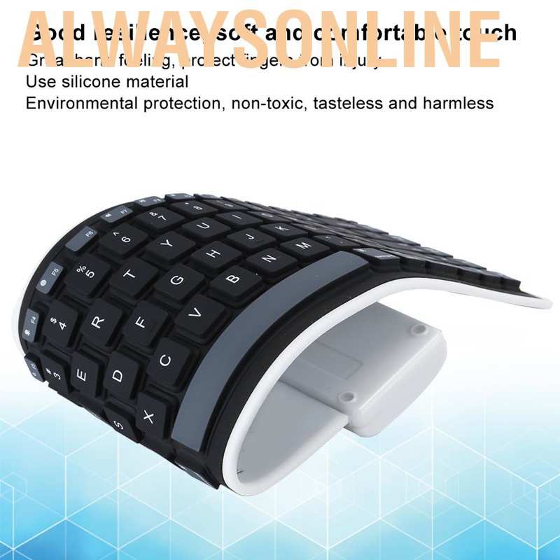 Alwaysonline Foldable Bluetooth Keyboard  Waterproof Silicone Mute Chargeable Mini Portable Ultra Slim Computer Silent for Android Windows PC Tablet