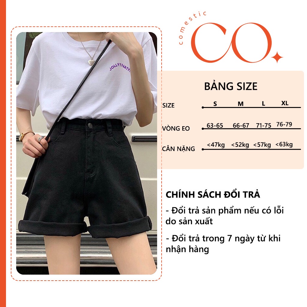 Quần short kaki nữ lưng cao, quần đùi jean cạp cao ống rộng sắn gấu C3