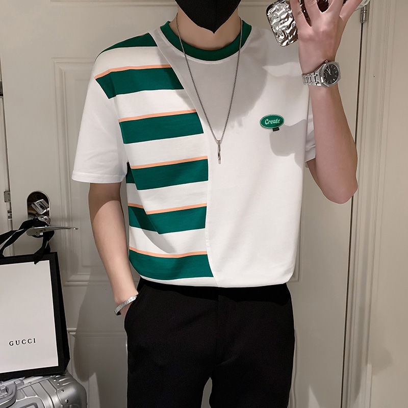 Áo Thun Tay Ngắn Phối Màu Tương Phản Thời Trang Mùa Hè 2022 Cho Nam