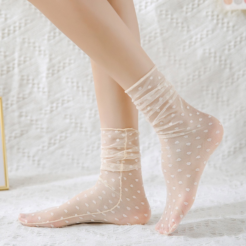 XIXI Vớ Ren Siêu Mỏng Xuyên Thấu Họa Tiết Chấm Bi Phong Cách Lolita Nhật Bản Thời Trang Mùa Hè Cho Nữ