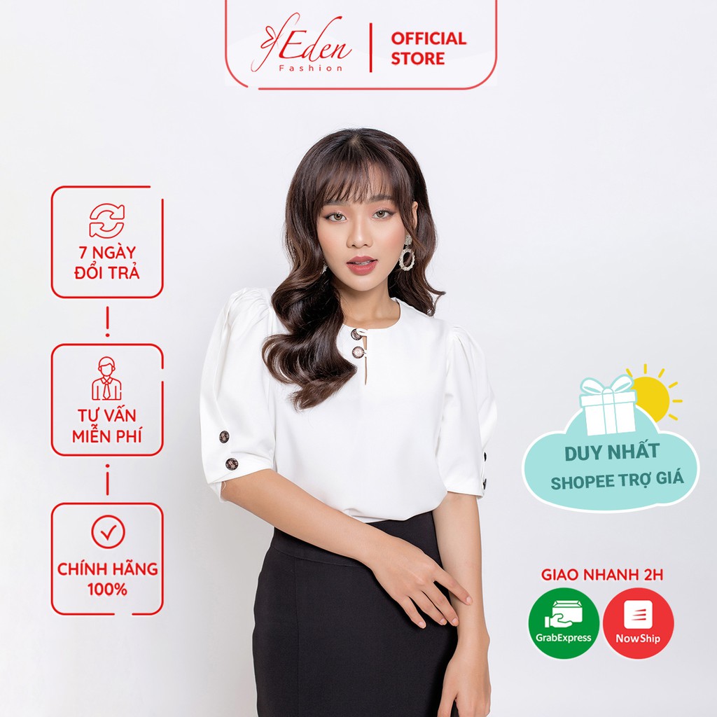 [Mã WABRM4  giảm 15% tối đa 50k đơn 150k] Áo kiểu công sở thời trang Eden dáng suông tay phồng phối nút - ASM080