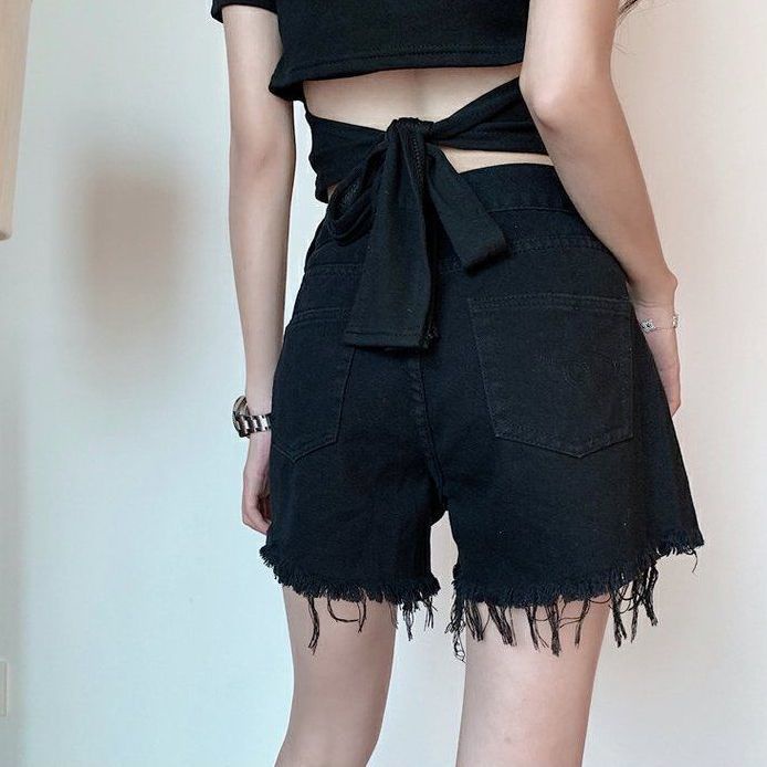 Quần Short Denim Rách Dáng Chữ a Lưng Cao Ống Rộng Thời Trang Mùa Hè Hàng Mới Dành Cho Bạn Nữ