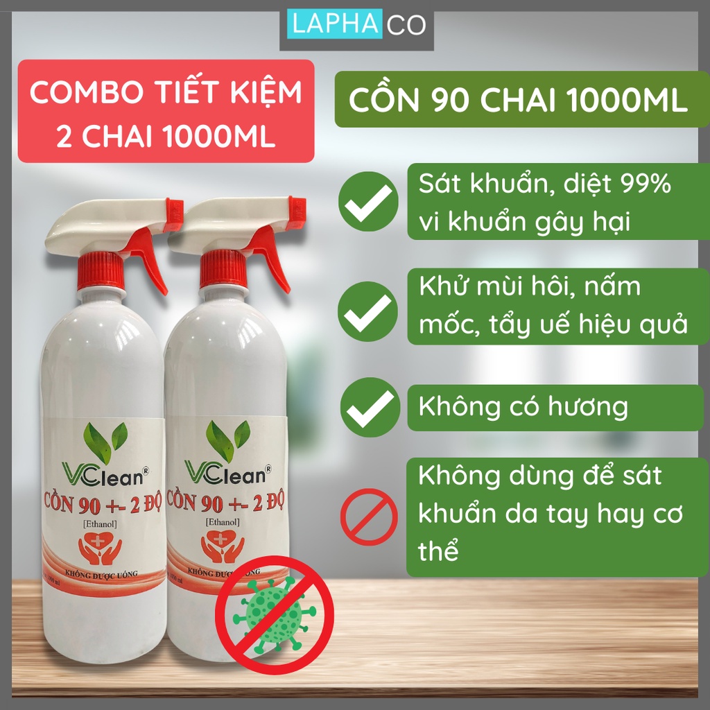 [GIAO SIÊU TỐC] Combo 2 chai Cồn 70 độ - 90 độ hàng công ty Vclean chai 1000ml hương sả | BigBuy360 - bigbuy360.vn