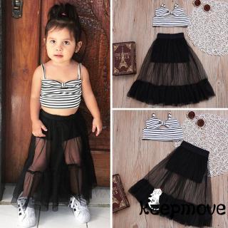Set Áo Croptop+Chân Váy Tulle Màu Đen Cho Bé Gái