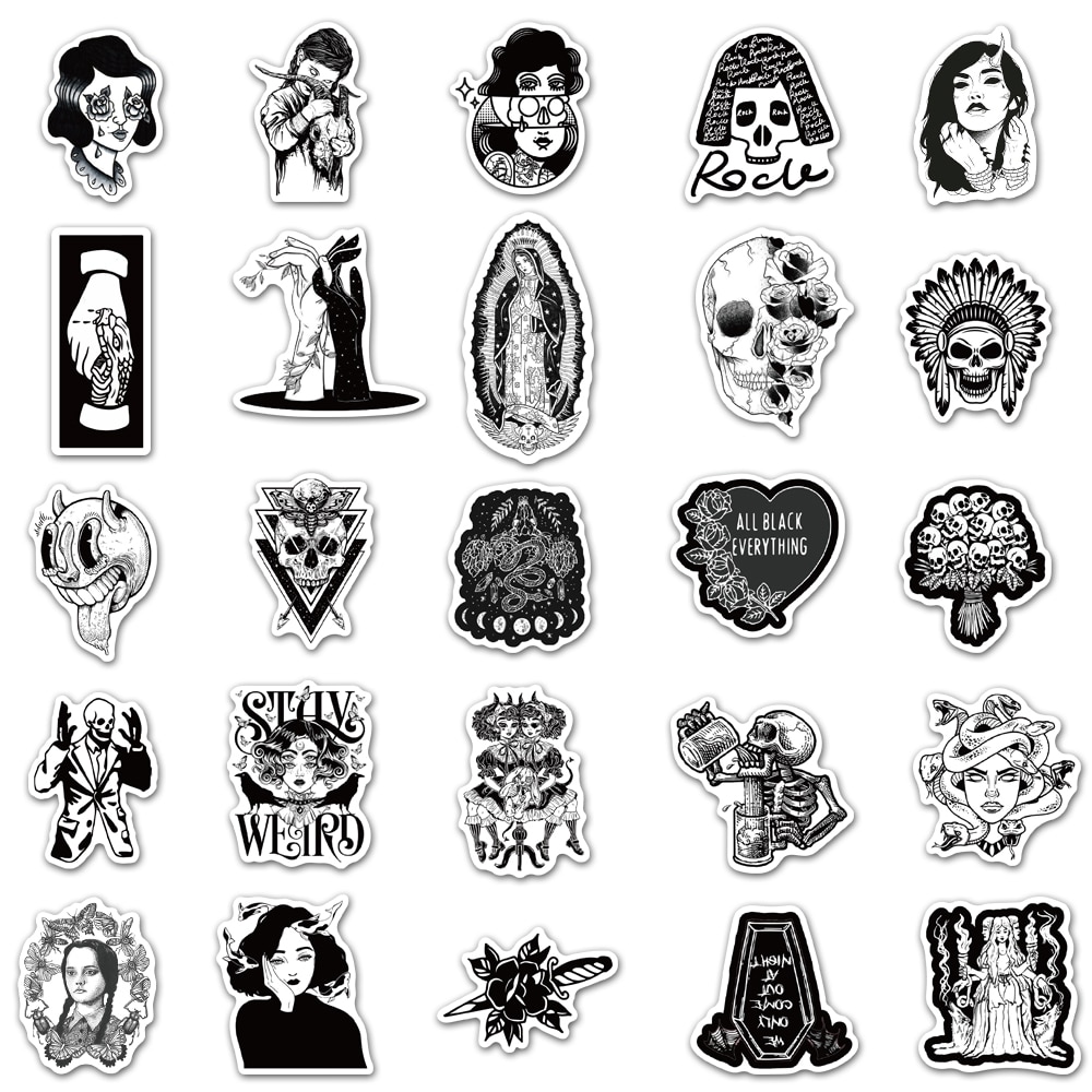 100 Miếng dán nhiều kiểu dáng màu trắng đen dùng trang trí