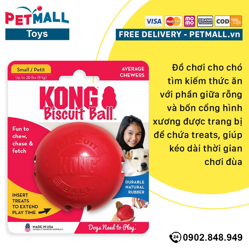 Đồ chơi banh Kong Biscuit Ball Small - Cho chó &lt;9kg, có thể nhét treats