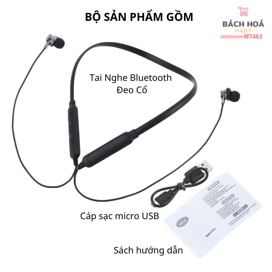 Tai Nghe Bluetooth Đeo Cổ Thể Thao Chạy Bộ Chạy Xe Có Mic Chống Ồn Chống Nước Công Nghệ Bluetooth 5.0