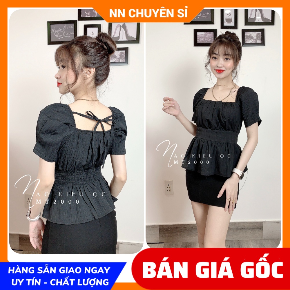 Áo kiểu công sở nữ chất vải mềm mát dún ngực tay búp cột nơ sau dễ thương MT2000