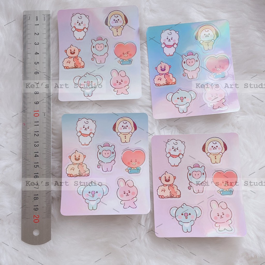 Sticker nhãn dán BTS - BT21 Set 25 cái hoặc 1 tờ sticker cán hologram 7 màu