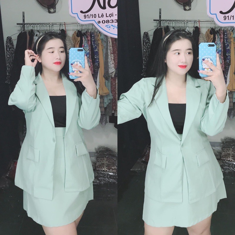 SET VEST BIGSIZE NỮ: áo blazer chân váy A size 60-90kg (có size) -Mặc đi tiệc, công sở