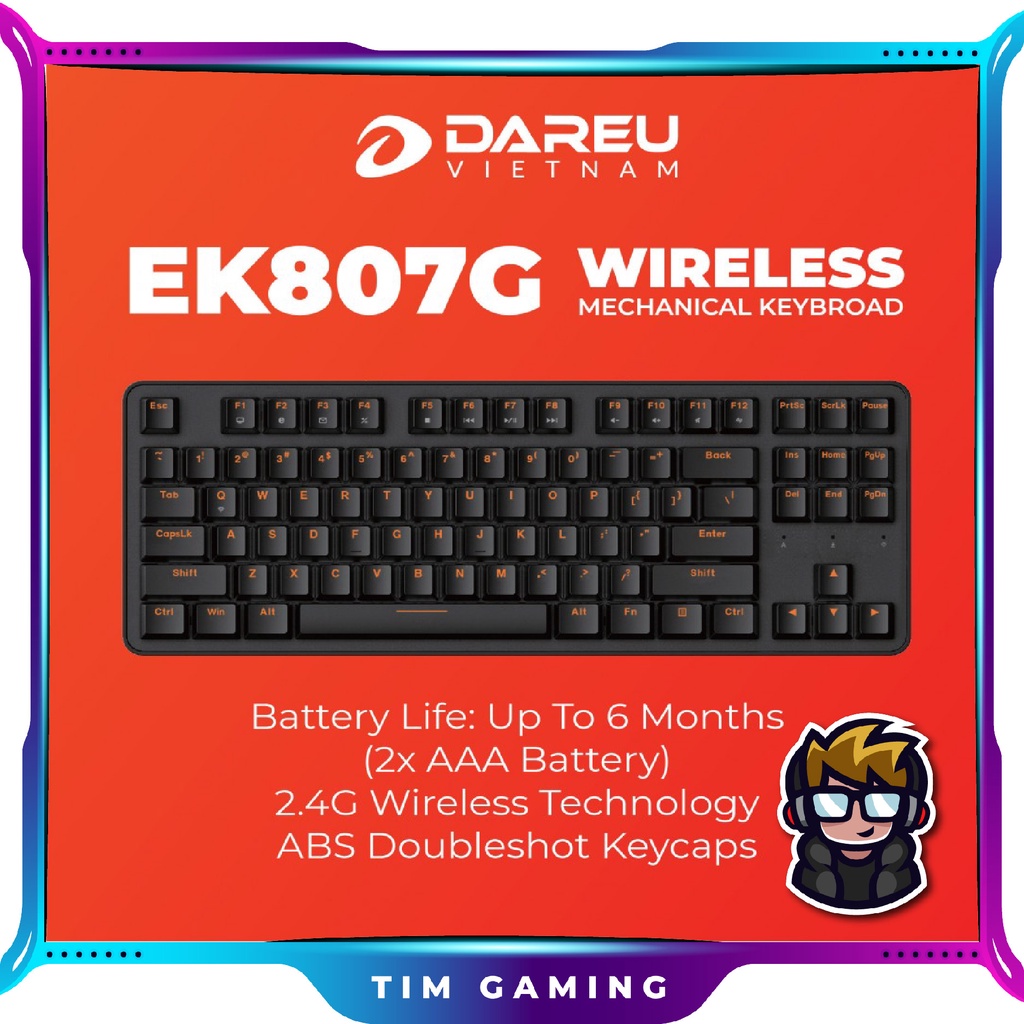 Bàn phím cơ không dây giá rẻ DAREU EK807G BLACK 87-KEY