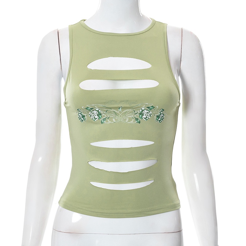 DUNEA Áo Tank Top Ôm Dáng In Họa Tiết Rỗng Gợi Cảm Cho Nữ