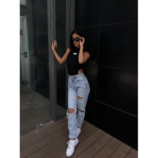 (HIP BODYSUIT) Bodysuit Áo liền quần Khoét Eo Sát Nách Cổ Cao ôm body | BigBuy360 - bigbuy360.vn